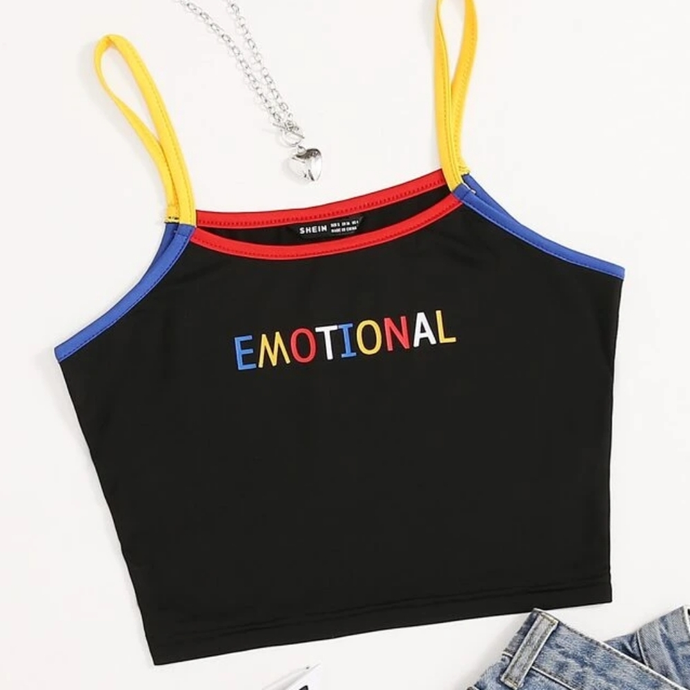 Emo Crop Top Color Block Emotional Print Tank